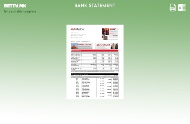 модерен стил САД Калифорнија Пателко кредитна унија банка извод на ексел шаблон